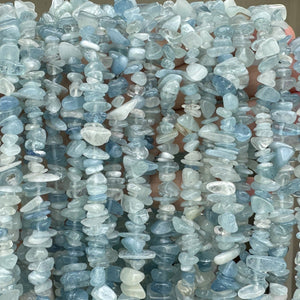 Aquamarine 7-10mm chip beads natural gemstone chips 32" strand - Oz Beads 