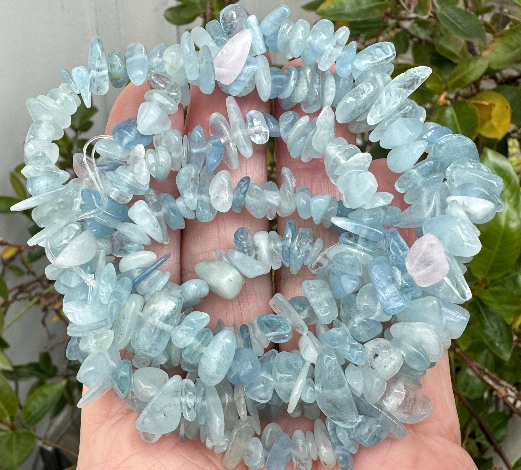 Aquamarine 7-10mm chip beads natural gemstone chips 32" strand - Oz Beads 