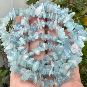 Aquamarine 7-10mm chip beads natural gemstone chips 32" strand - Oz Beads 