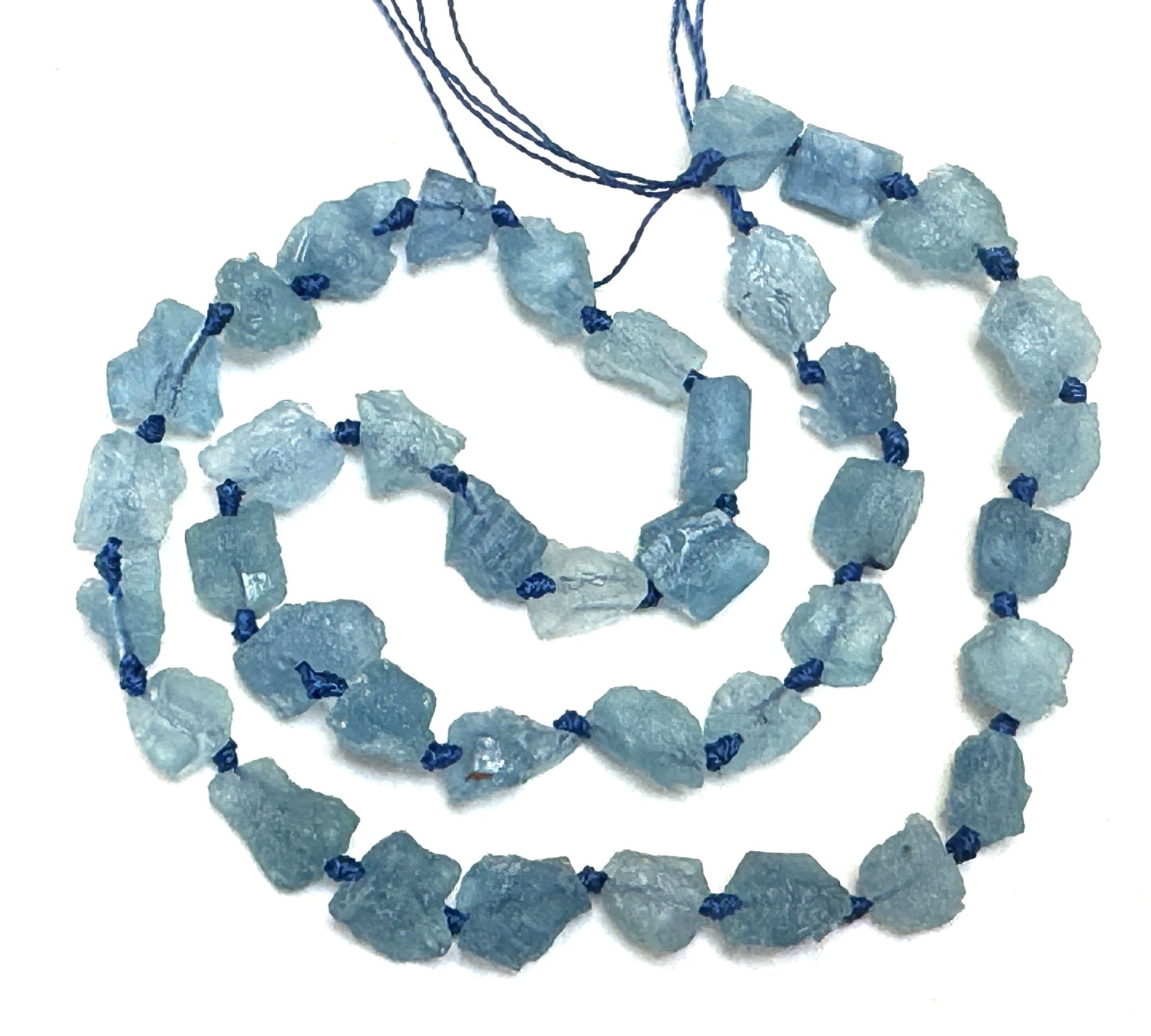 Aquamarine 7-10mm raw rough nuggets center drilled natural gemstone beads 15" strand - Oz Beads 