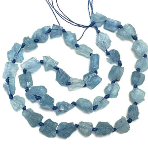 Aquamarine 7-10mm raw rough nuggets center drilled natural gemstone beads 15" strand - Oz Beads 