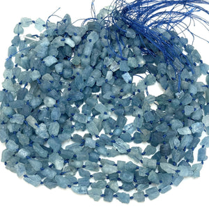 Aquamarine 7-10mm raw rough nuggets center drilled natural gemstone beads 15" strand - Oz Beads 