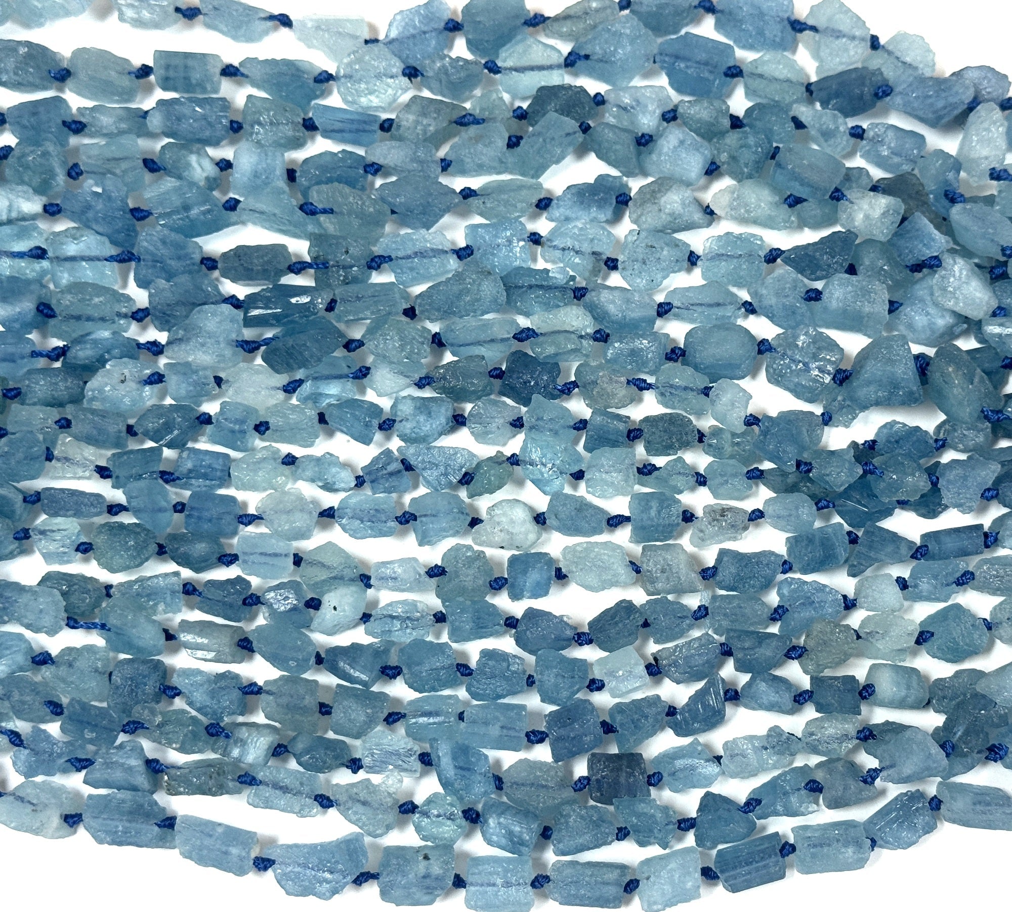 Aquamarine 7-10mm raw rough nuggets center drilled natural gemstone beads 15" strand - Oz Beads 