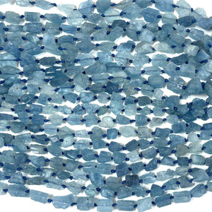 Aquamarine 7-10mm raw rough nuggets center drilled natural gemstone beads 15" strand - Oz Beads 