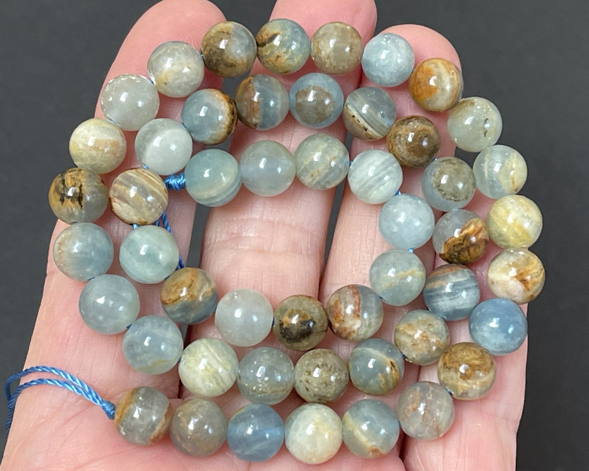 Argentina Lemurian Aquatine Calcite 8mm round natural gemstone beads 15.5" strand - Oz Beads 