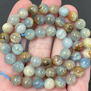 Argentina Lemurian Aquatine Calcite 8mm round natural gemstone beads 15.5" strand - Oz Beads 