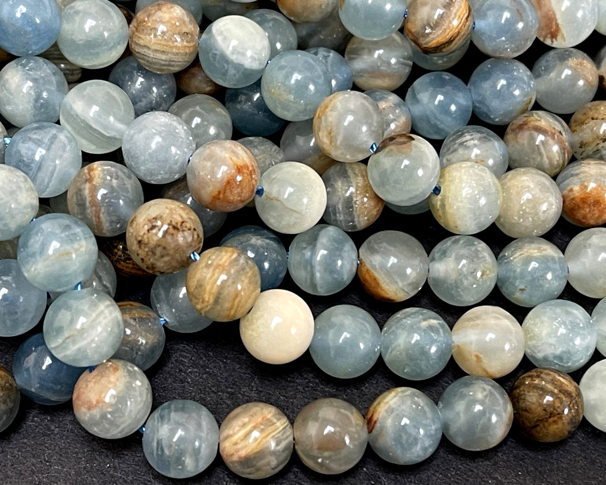 Argentina Lemurian Aquatine Calcite 8mm round natural gemstone beads 15.5" strand - Oz Beads 