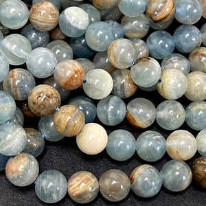 Argentina Lemurian Aquatine Calcite 8mm round natural gemstone beads 15.5" strand - Oz Beads 