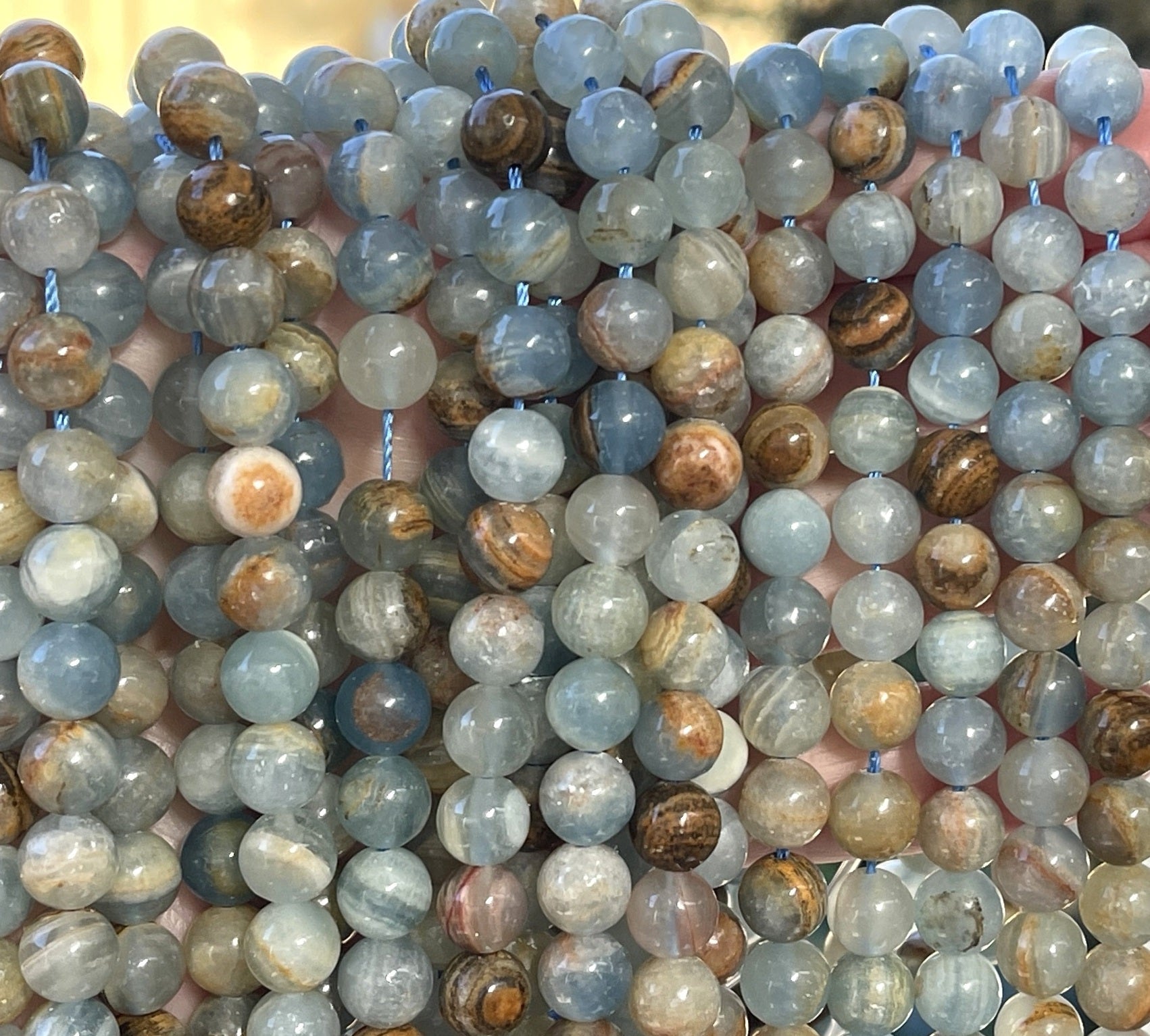 Argentina Lemurian Aquatine Calcite 8mm round natural gemstone beads 15.5" strand - Oz Beads 