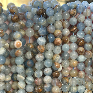 Argentina Lemurian Aquatine Calcite 8mm round natural gemstone beads 15.5" strand - Oz Beads 