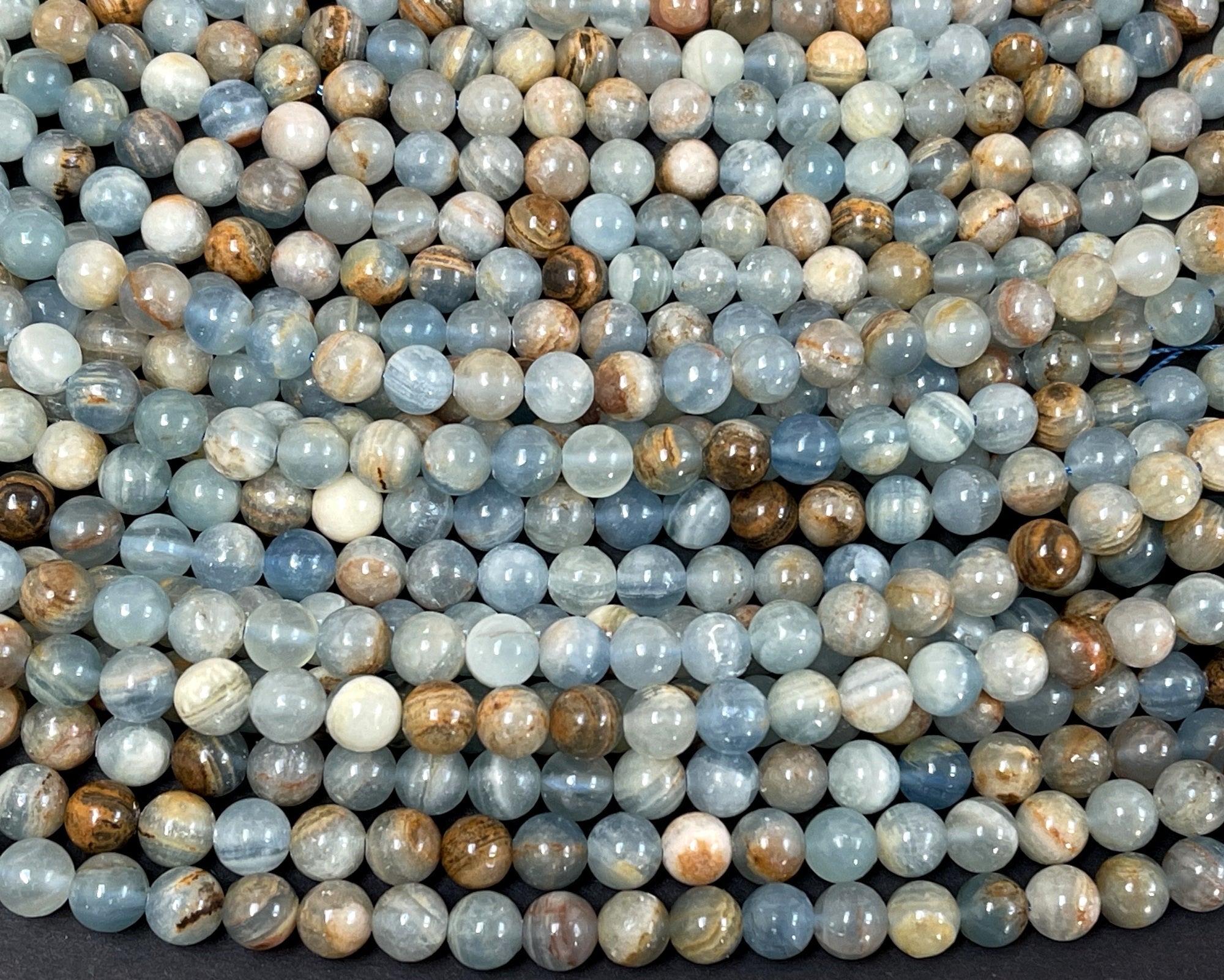 Argentina Lemurian Aquatine Calcite 8mm round natural gemstone beads 15.5" strand - Oz Beads 