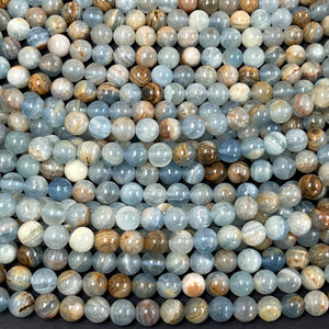 Argentina Lemurian Aquatine Calcite 8mm round natural gemstone beads 15.5" strand - Oz Beads 
