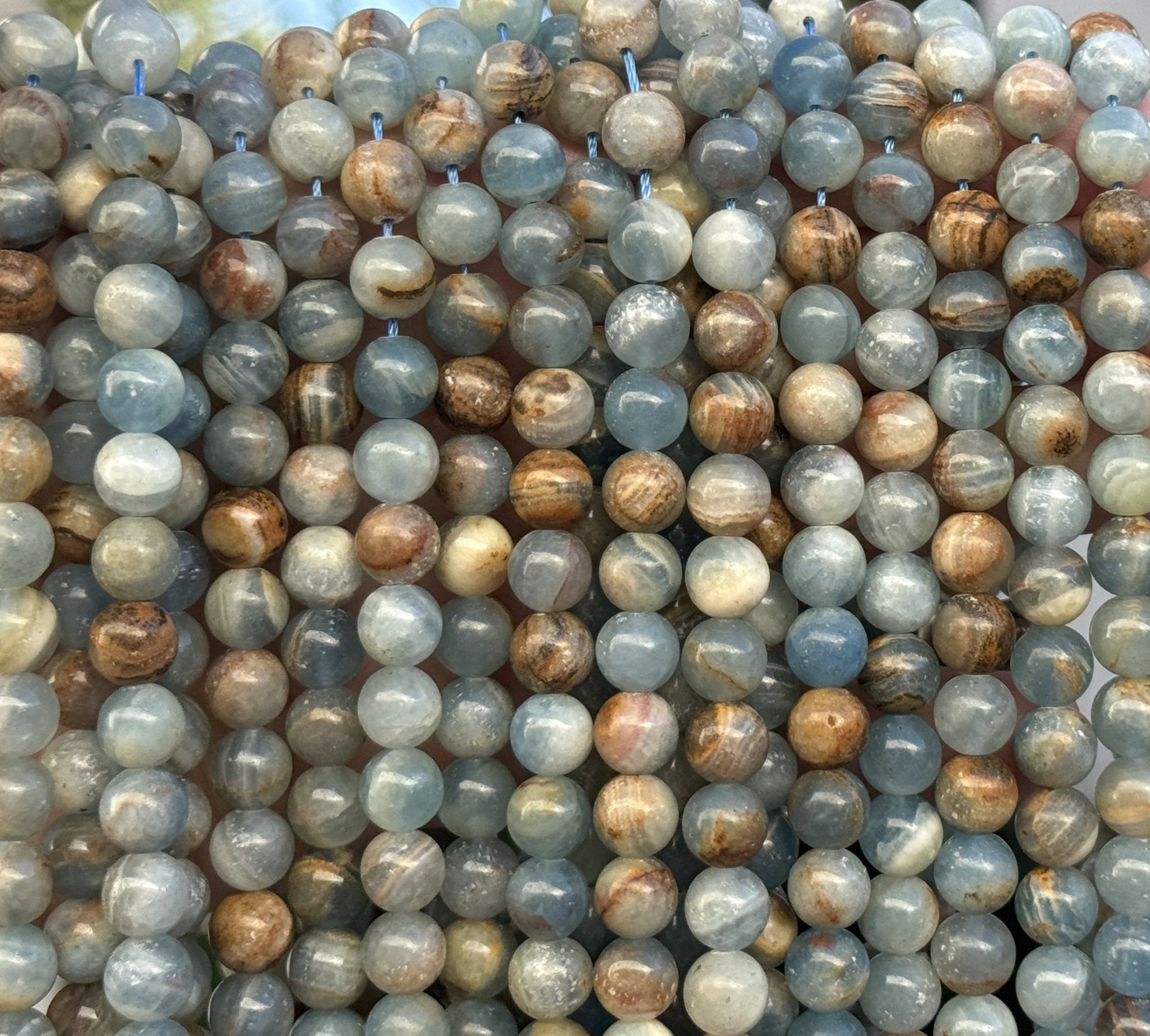 Argentina Lemurian Aquatine Calcite 8mm round natural gemstone beads - Oz Beads