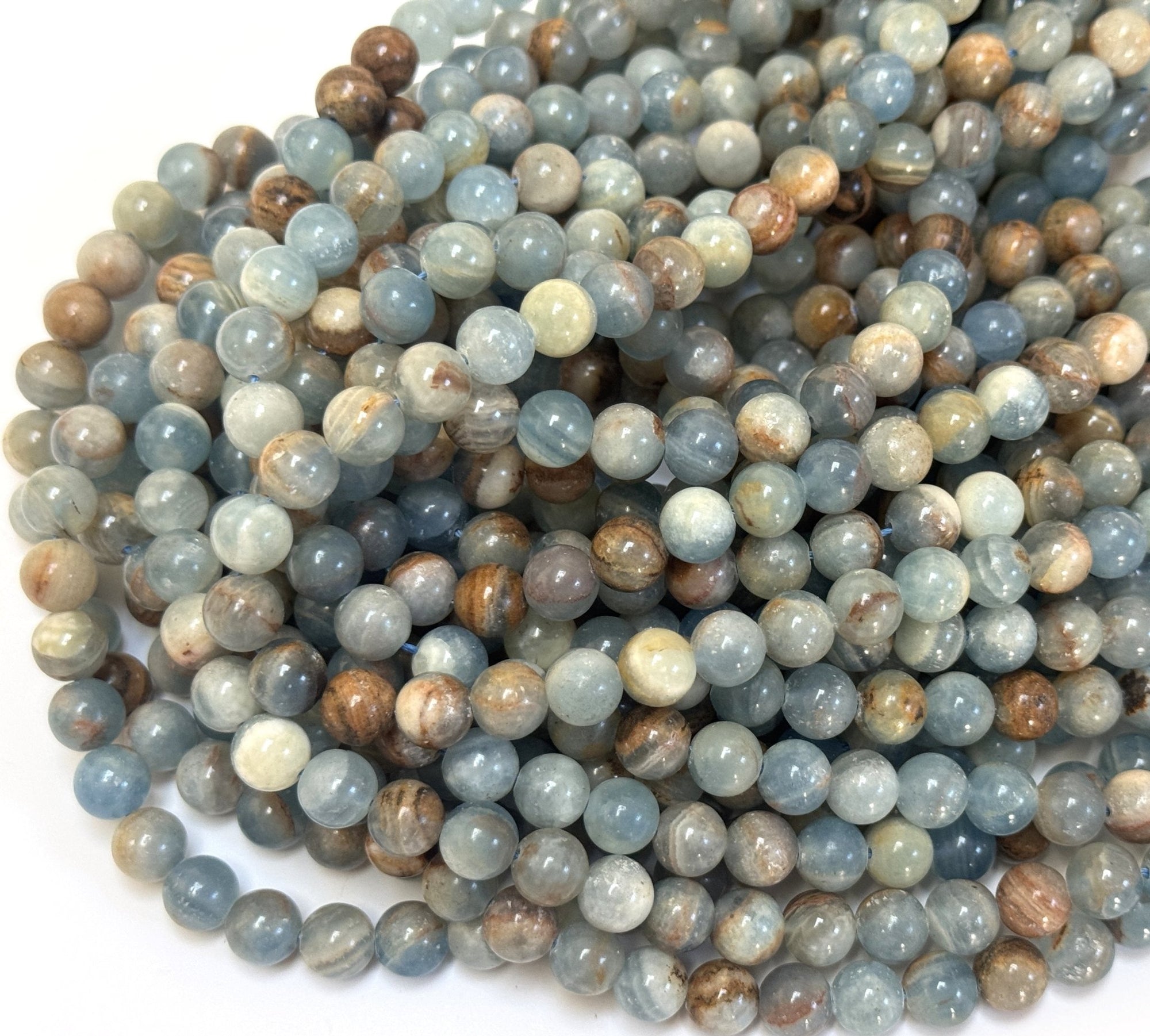 Argentina Lemurian Aquatine Calcite 8mm round natural gemstone beads - Oz Beads