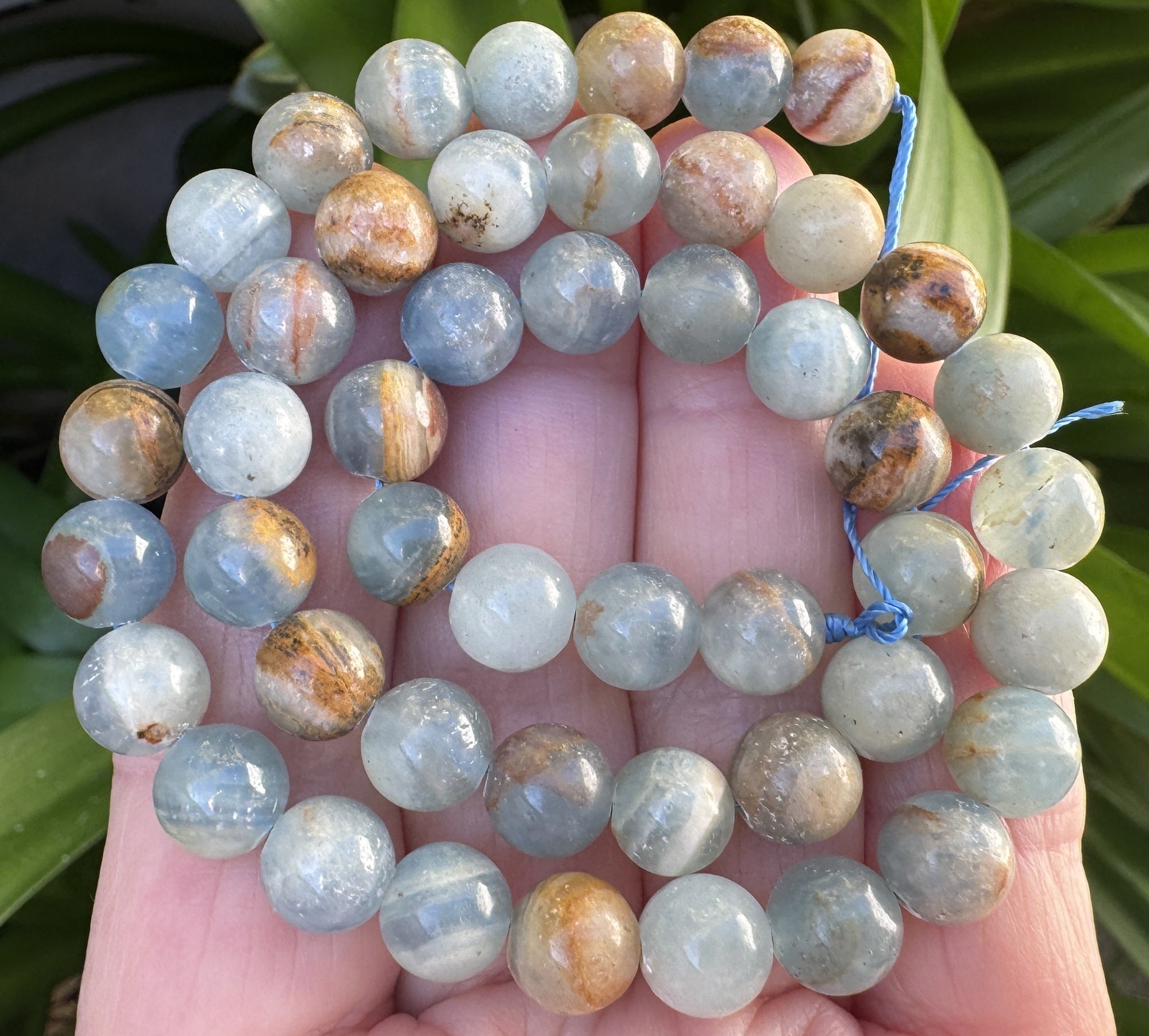 Argentina Lemurian Aquatine Calcite 8mm round natural gemstone beads 39cm strand - Oz Beads