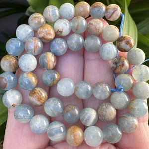 Argentina Lemurian Aquatine Calcite 8mm round natural gemstone beads 39cm strand - Oz Beads