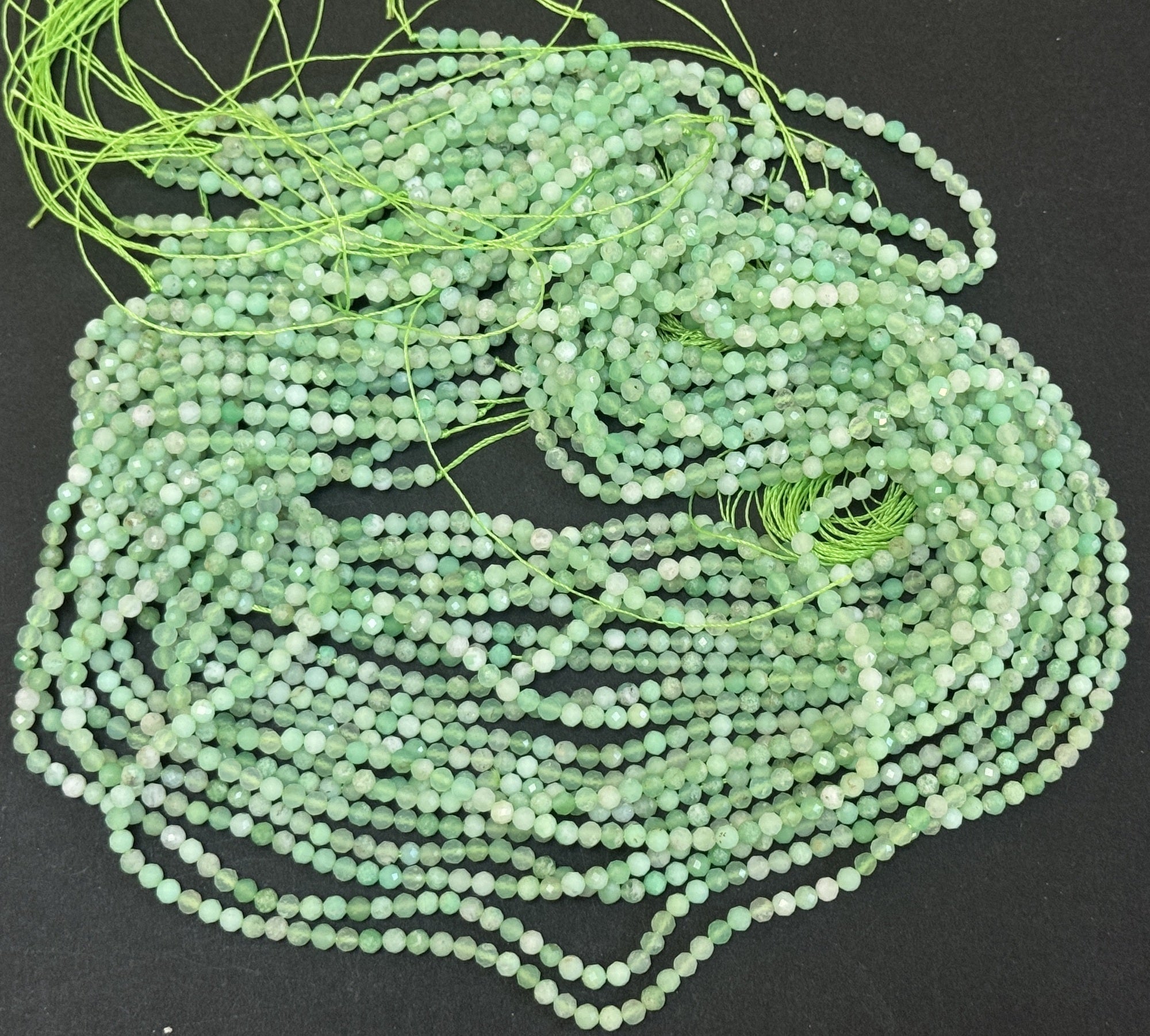 Australian Chrysoprase 3mm, 4mm faceted round natural gemstone beads 15.5" strand - Oz Beads 