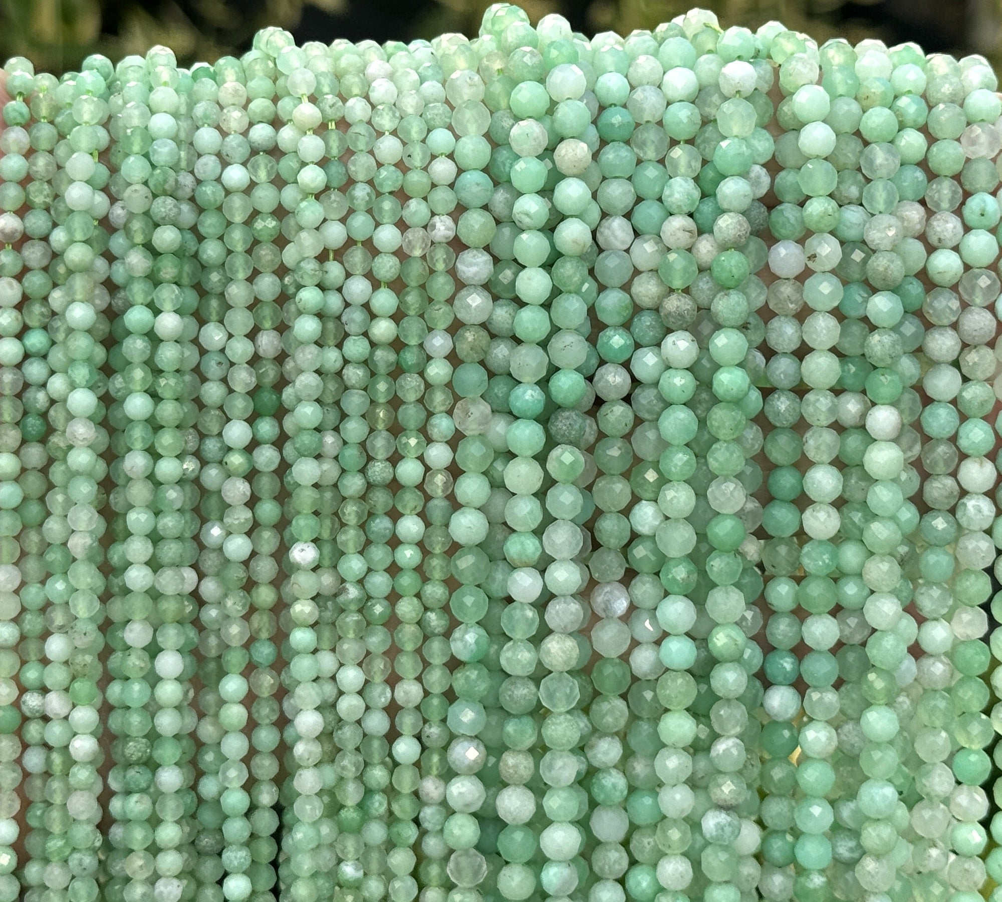 Australian Chrysoprase 3mm, 4mm faceted round natural gemstone beads 15.5" strand - Oz Beads 