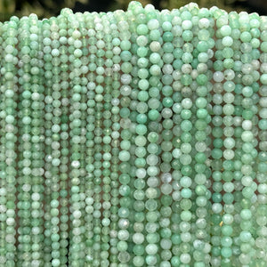 Australian Chrysoprase 3mm, 4mm faceted round natural gemstone beads 15.5" strand - Oz Beads 