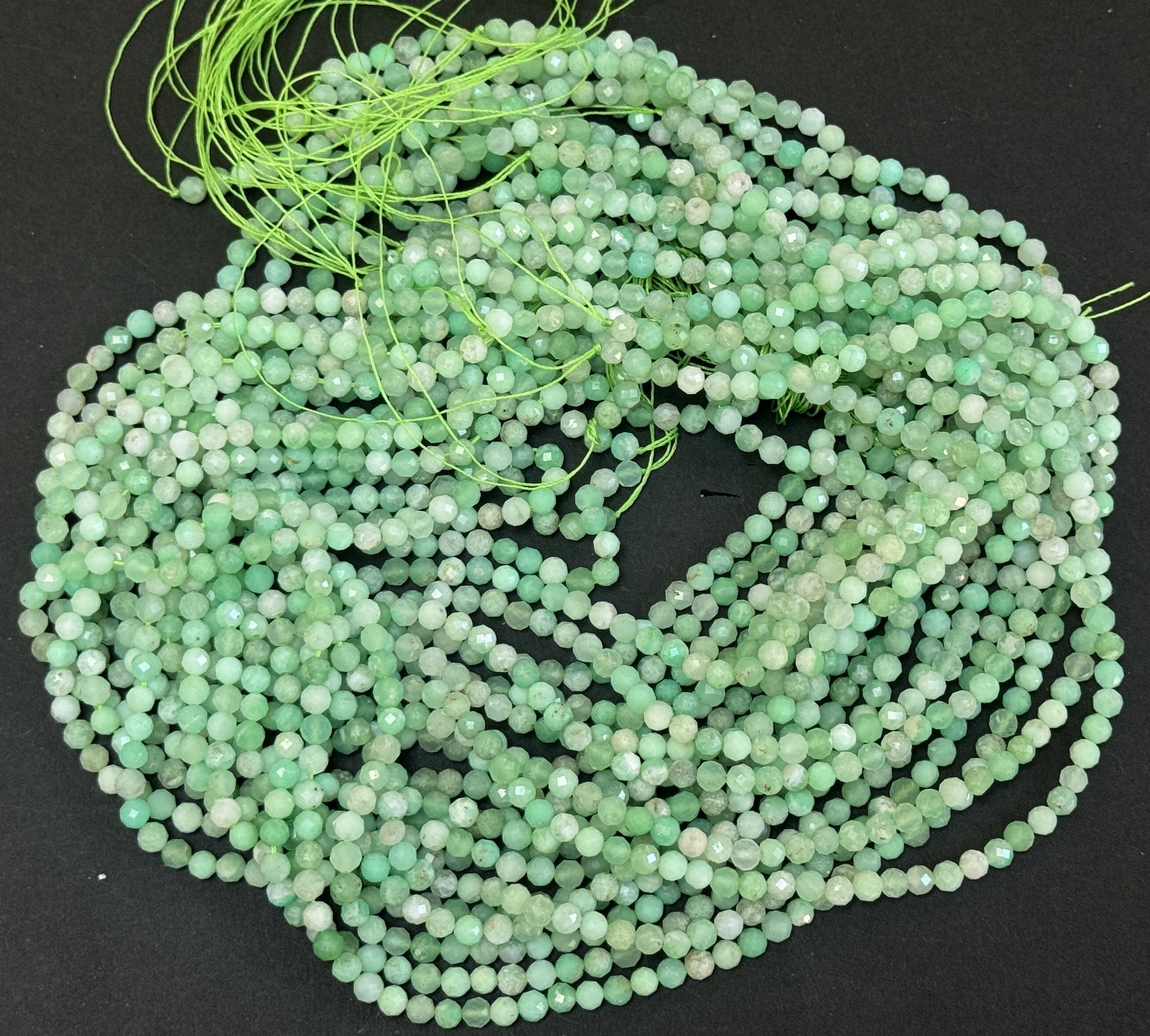 Australian Chrysoprase 3mm, 4mm faceted round natural gemstone beads 15.5" strand - Oz Beads 