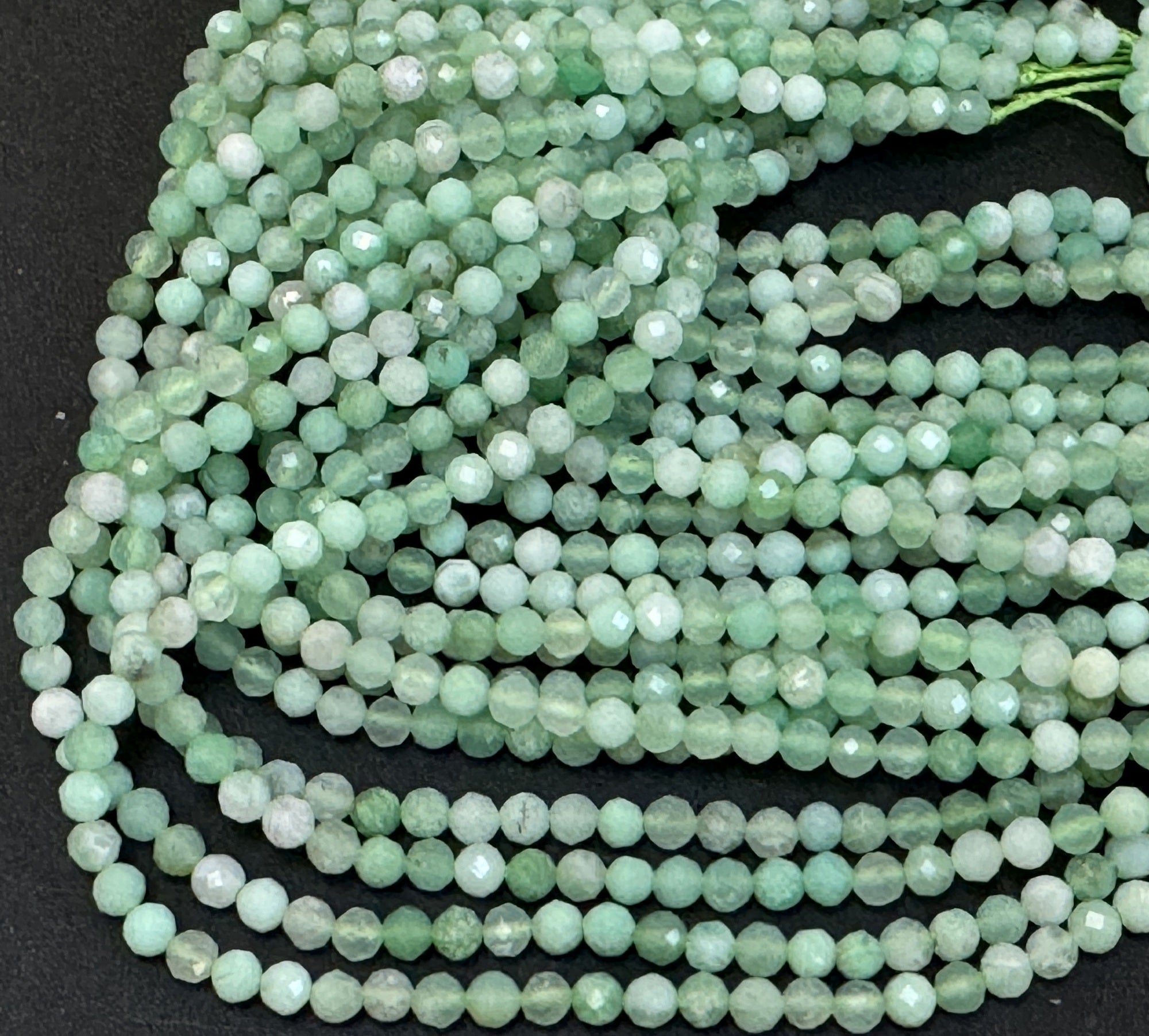 Australian Chrysoprase 3mm, 4mm faceted round natural gemstone beads 15.5" strand - Oz Beads 