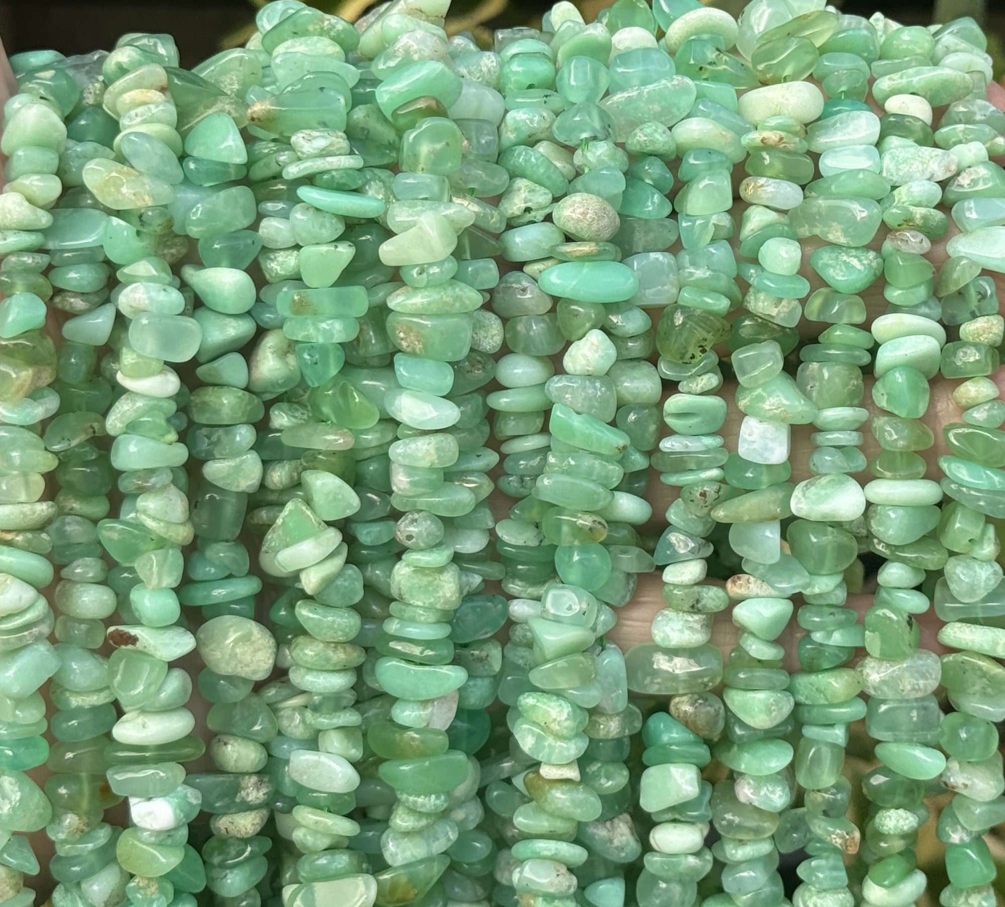 Australian Chrysoprase 7-10mm mint green chip beads natural gemstone chips 16" strand - Oz Beads 