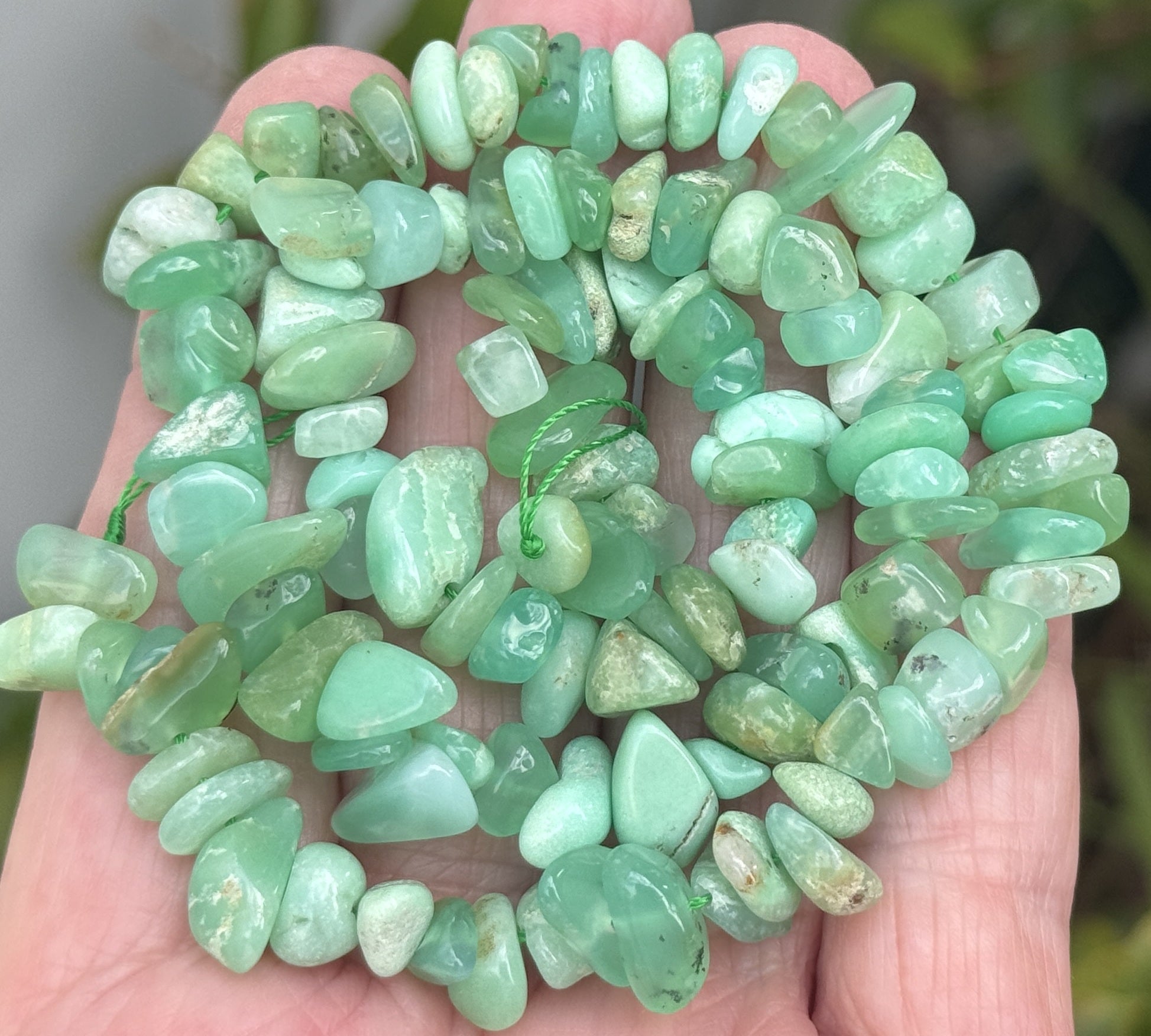 Australian Chrysoprase 7-10mm mint green chip beads natural gemstone chips 16" strand - Oz Beads 