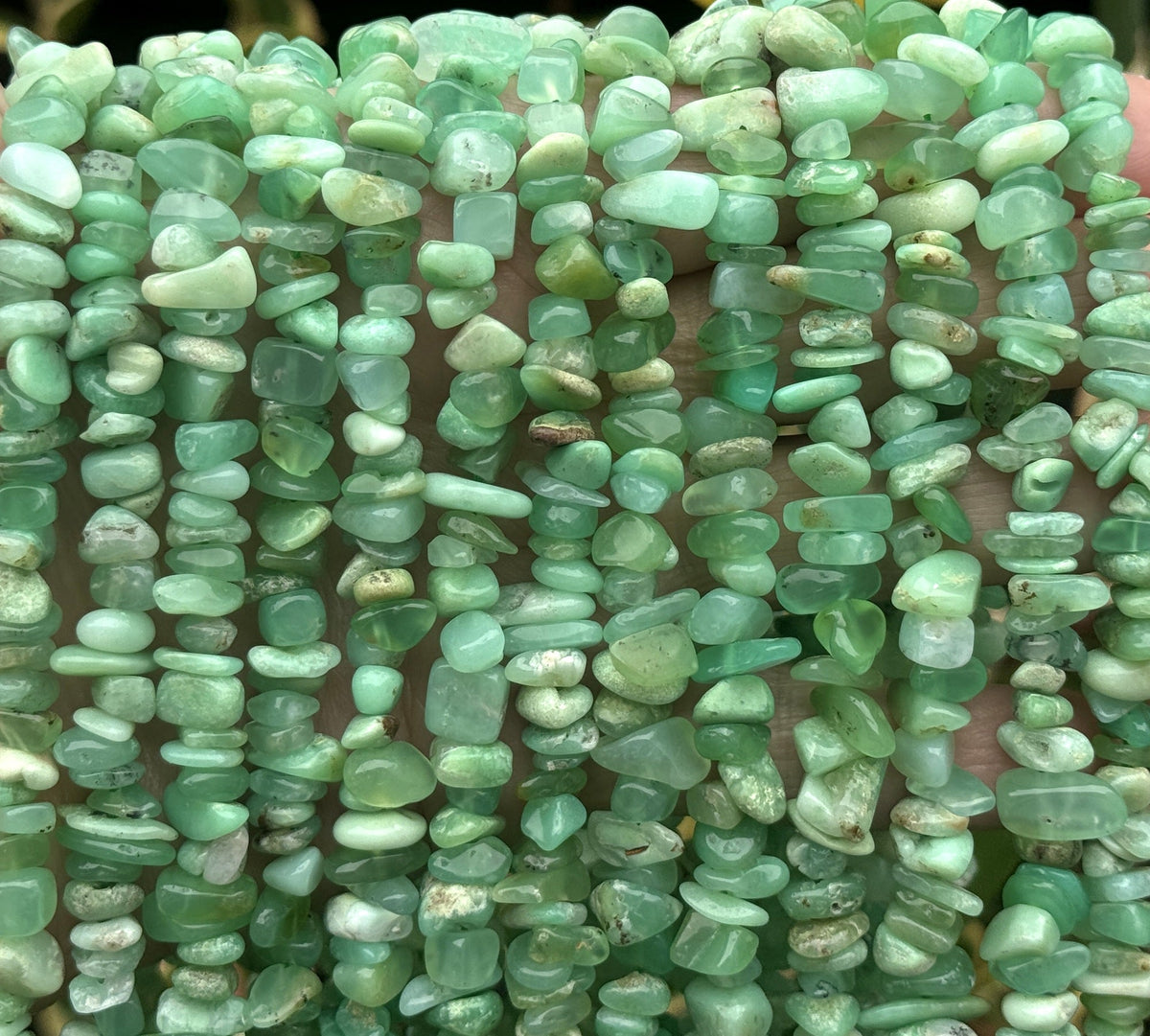 Australian Chrysoprase 7-10mm mint green chip beads natural gemstone chips 16" strand - Oz Beads 