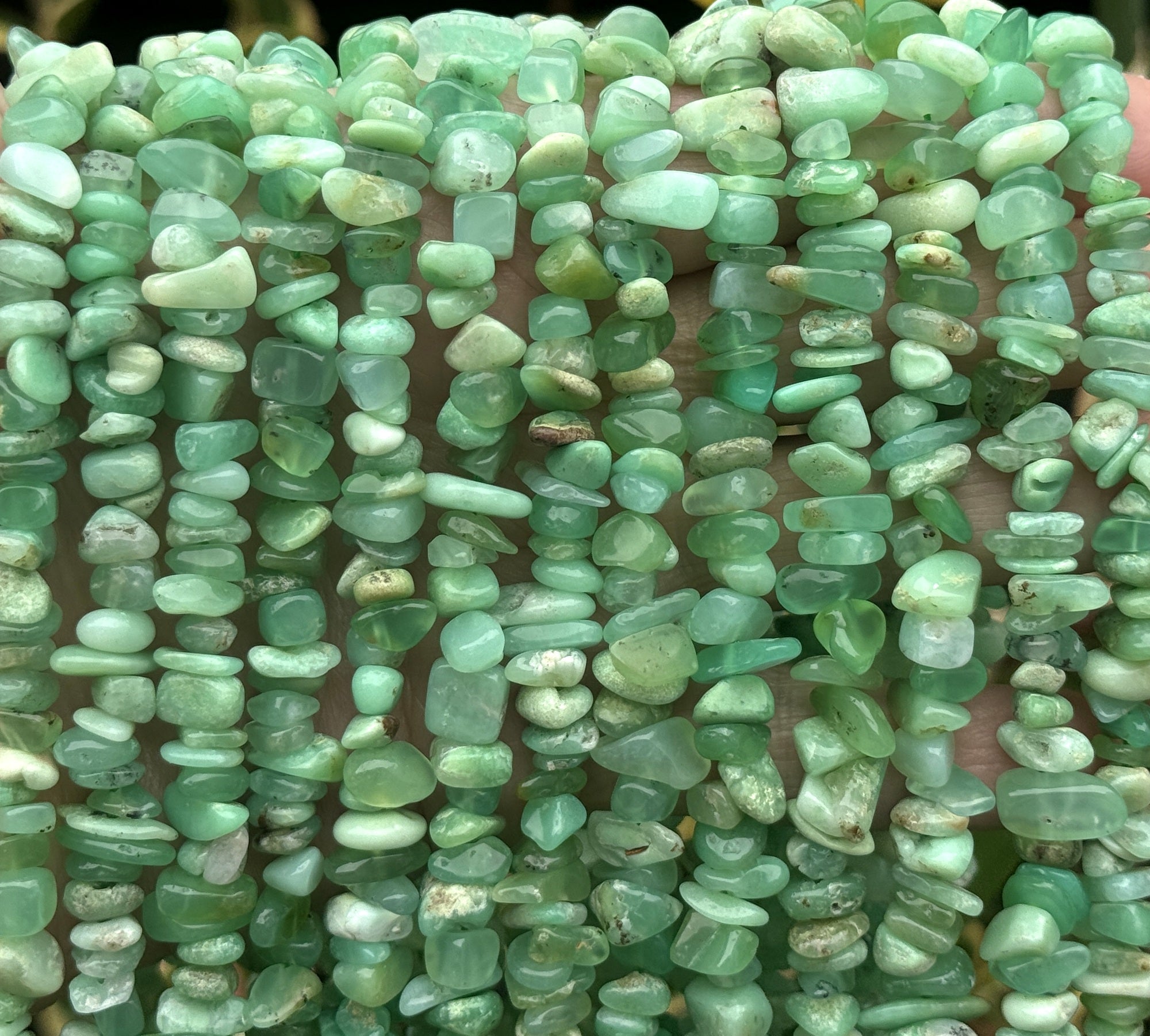 Australian Chrysoprase 7-10mm mint green chip beads natural gemstone chips 16" strand - Oz Beads 