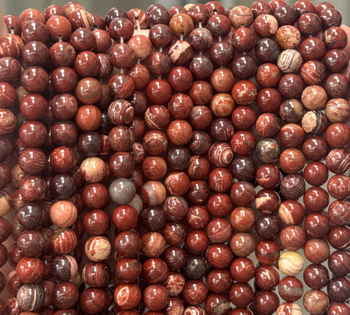 Australian Red Snakeskin Jasper 8mm round gemstone beads 15" strand - Oz Beads 