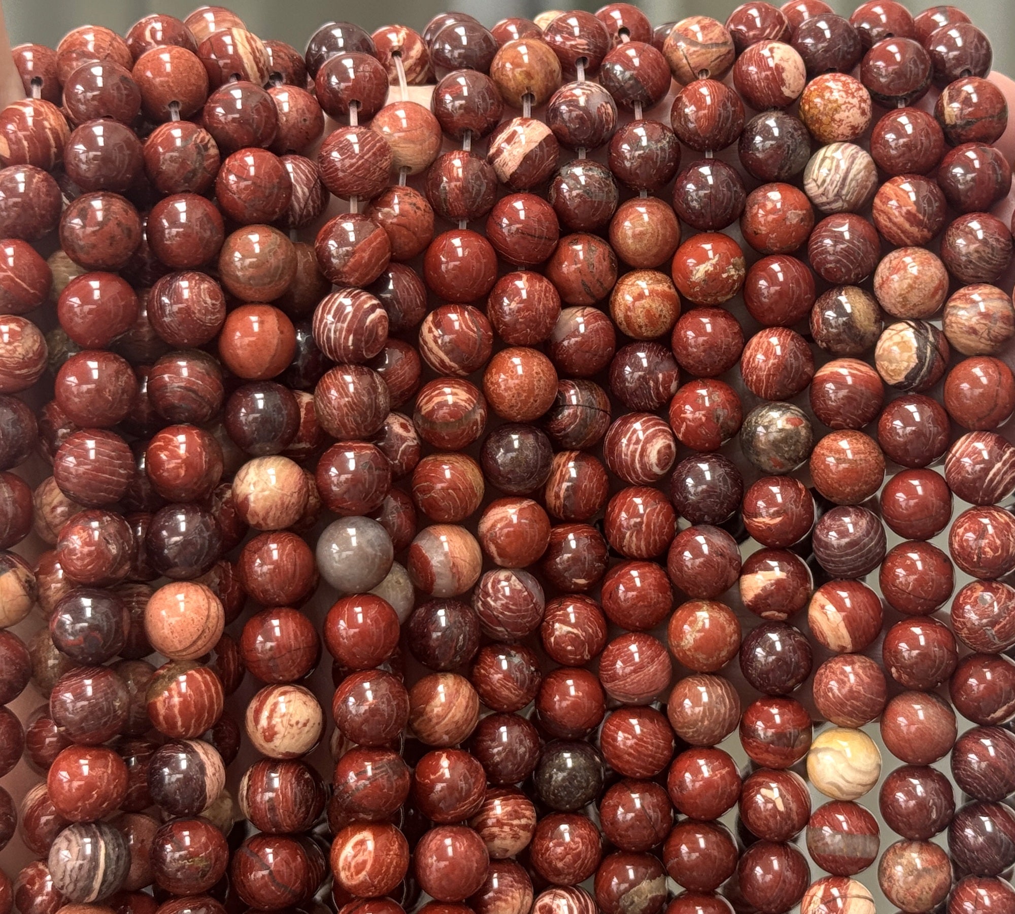 Australian Red Snakeskin Jasper 8mm round gemstone beads 15" strand - Oz Beads 