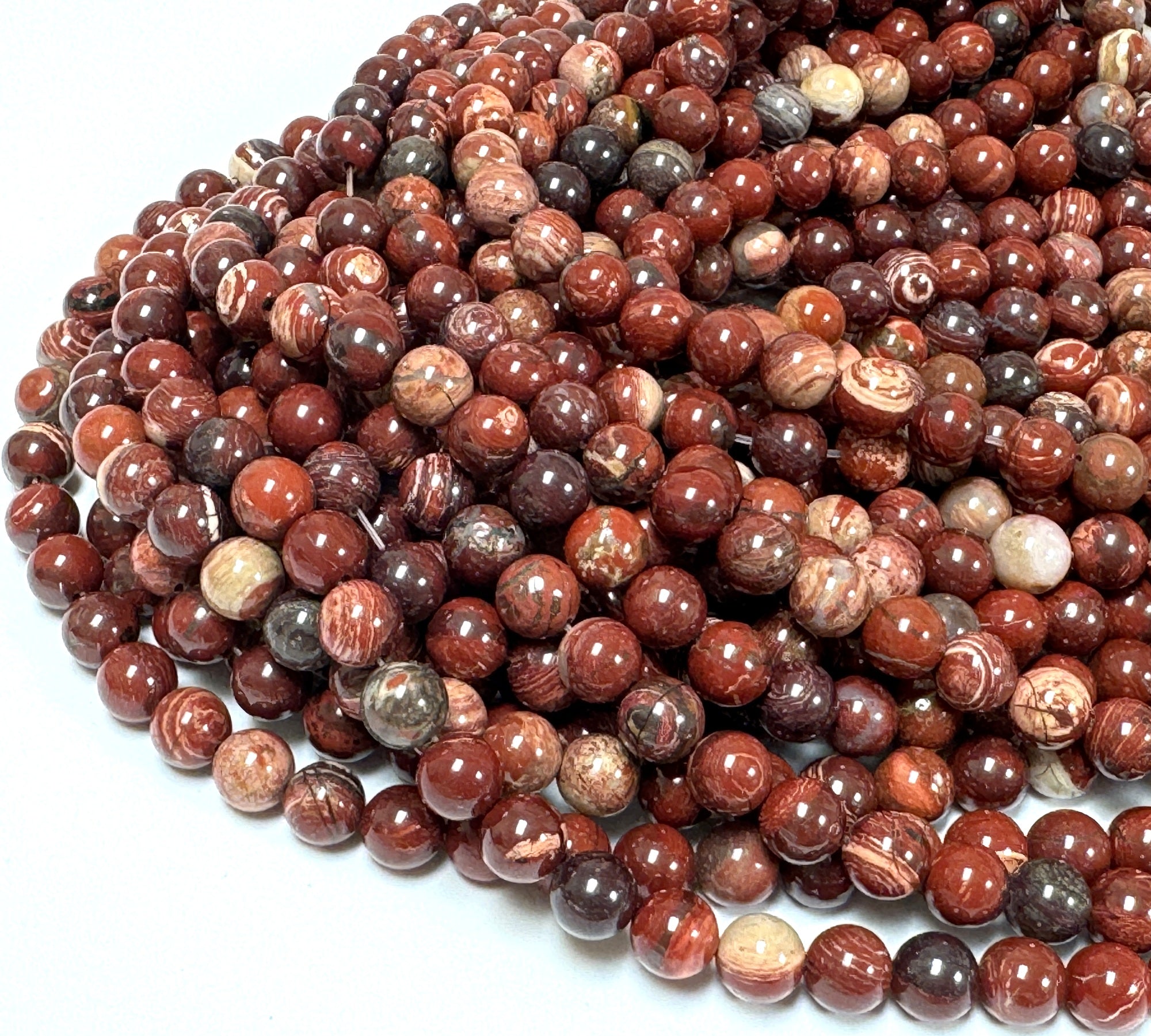 Australian Red Snakeskin Jasper 8mm round gemstone beads 15" strand - Oz Beads 