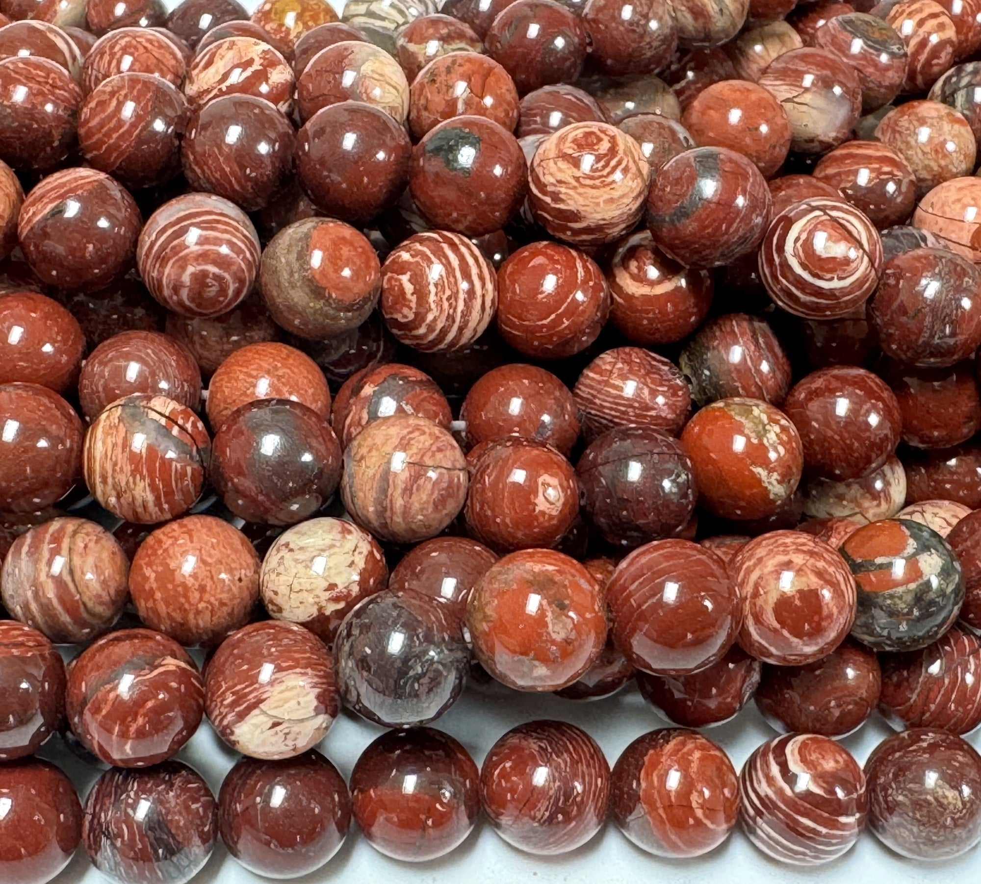 Australian Red Snakeskin Jasper 8mm round gemstone beads 15" strand - Oz Beads 