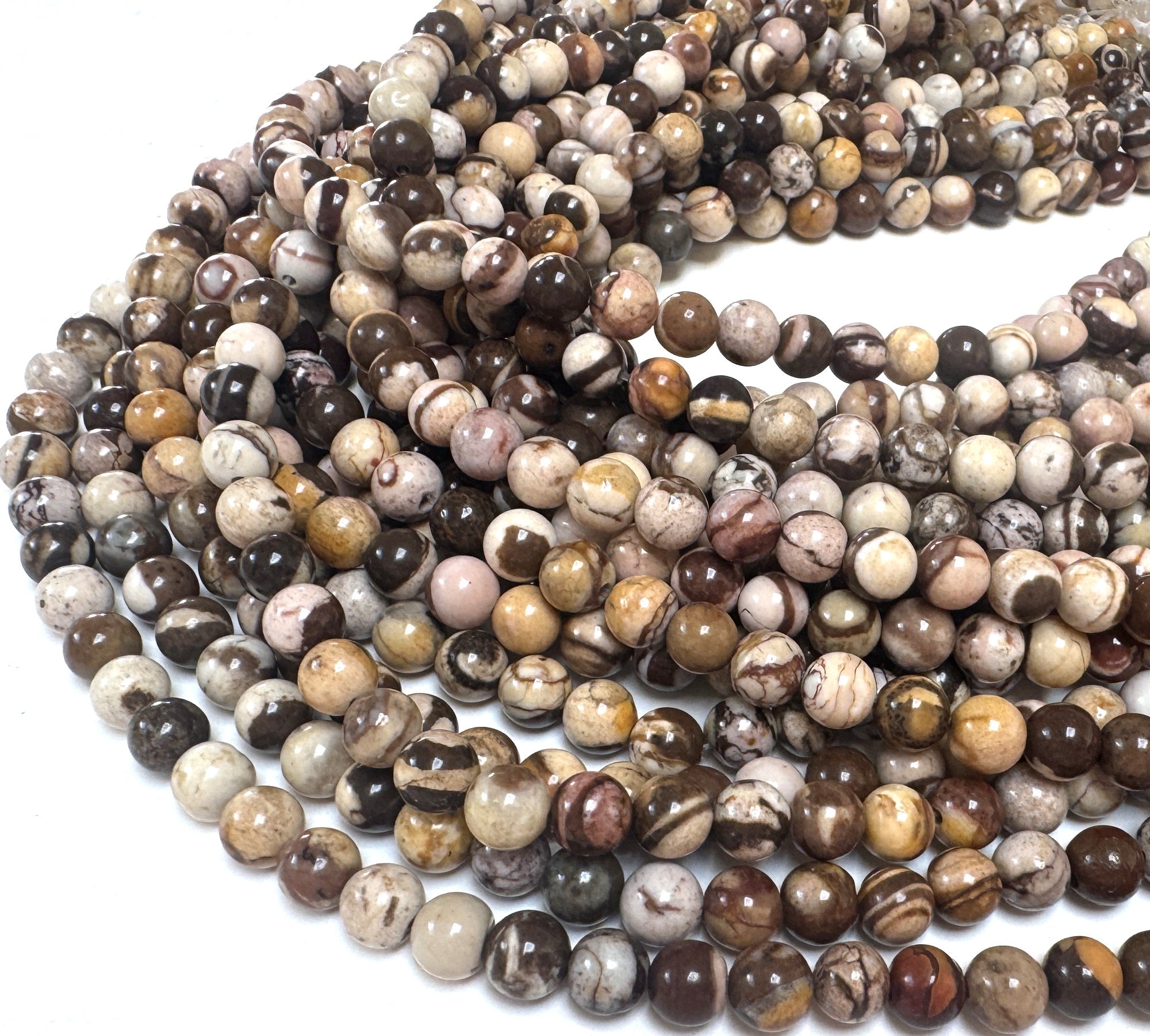 Australian Zebra Jasper 6mm round natural gemstone beads 15" strand - Oz Beads 