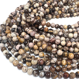 Australian Zebra Jasper 6mm round natural gemstone beads 15" strand - Oz Beads 