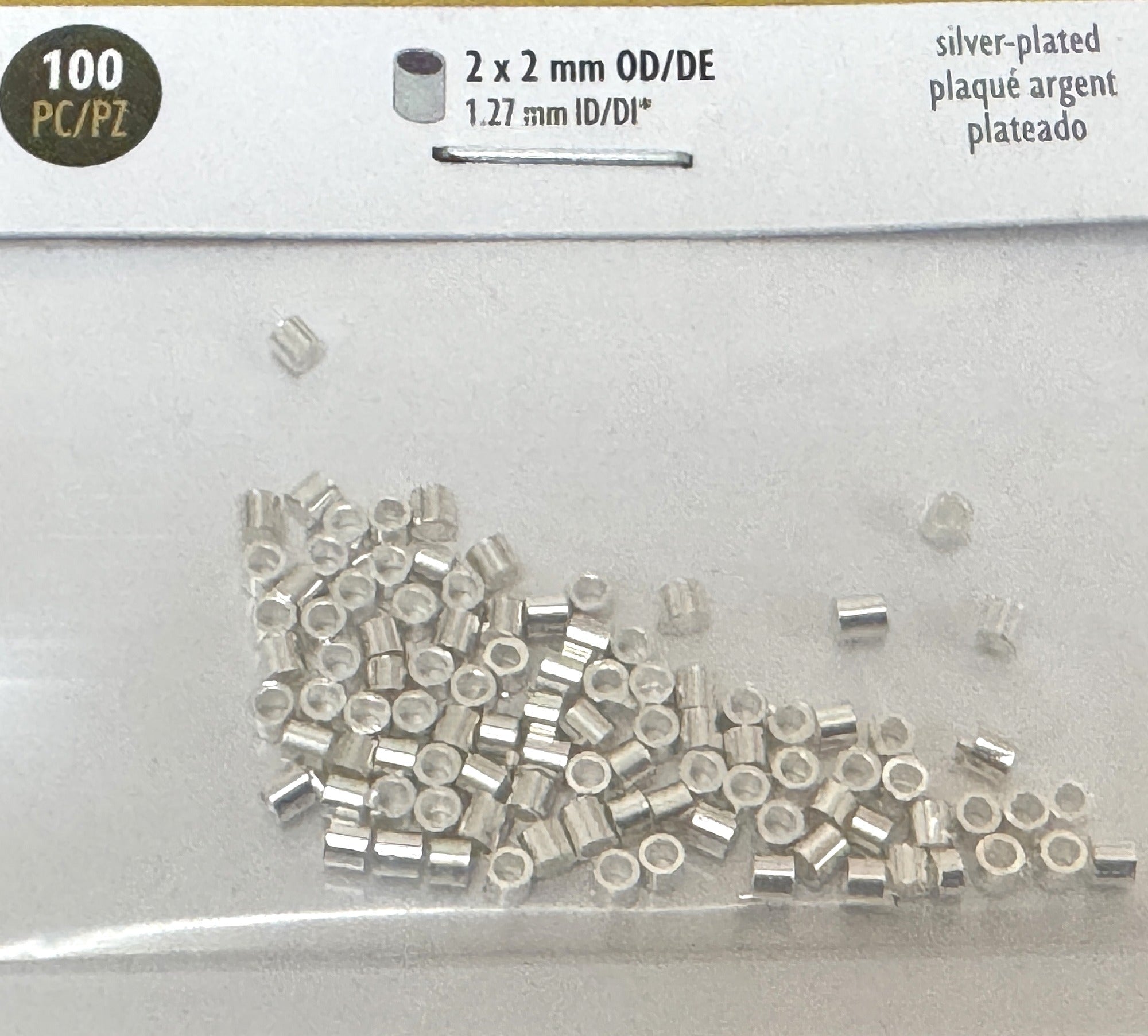 Beadsmith Basic Elements Tube Crimp, 2x2mm silver plated, 100 pcs - Oz Beads 