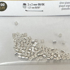 Beadsmith Basic Elements Tube Crimp, 2x2mm silver plated, 100 pcs - Oz Beads 