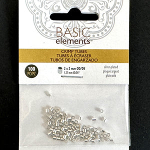 Beadsmith Basic Elements Tube Crimp, 2x2mm silver plated, 100 pcs - Oz Beads 