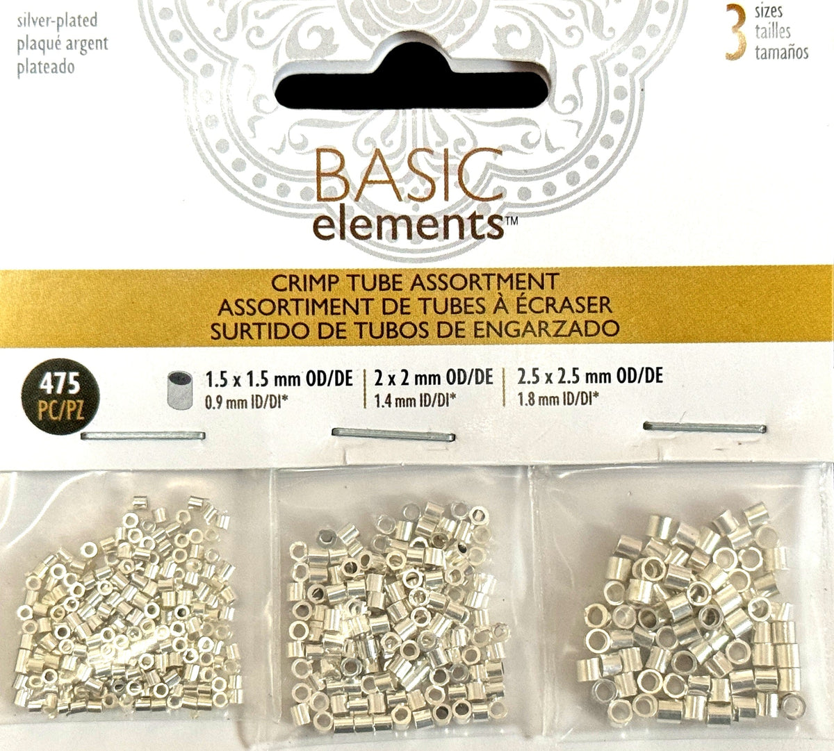 Beadsmith Basic Elements Tube Crimp Assortment Pack, 3 sizes, silver plated, 475 pcs - Oz Beads 
