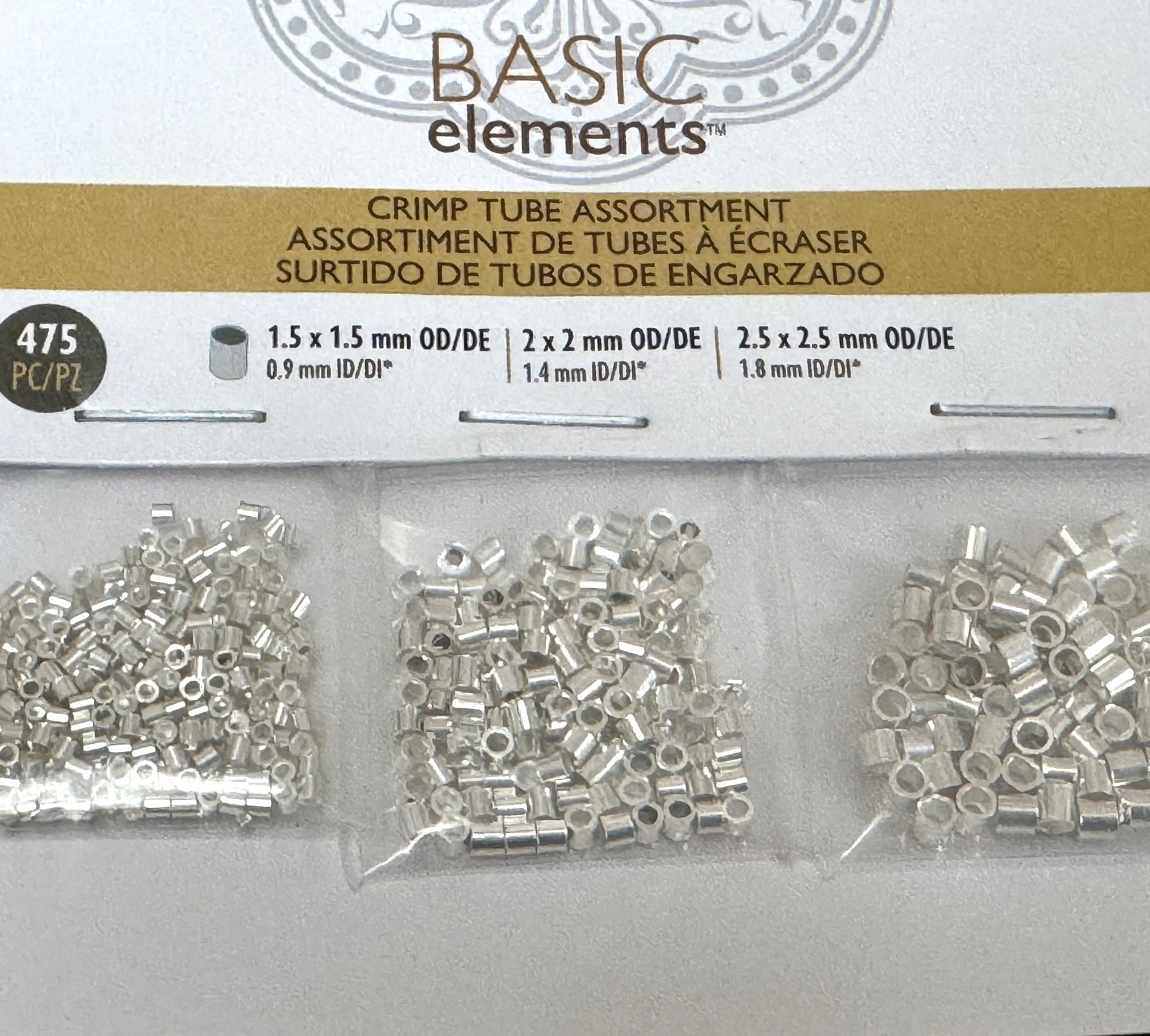 Beadsmith Basic Elements Tube Crimp Assortment Pack, 3 sizes, silver plated, 475 pcs - Oz Beads 