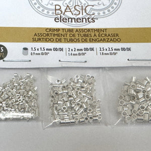 Beadsmith Basic Elements Tube Crimp Assortment Pack, 3 sizes, silver plated, 475 pcs - Oz Beads 
