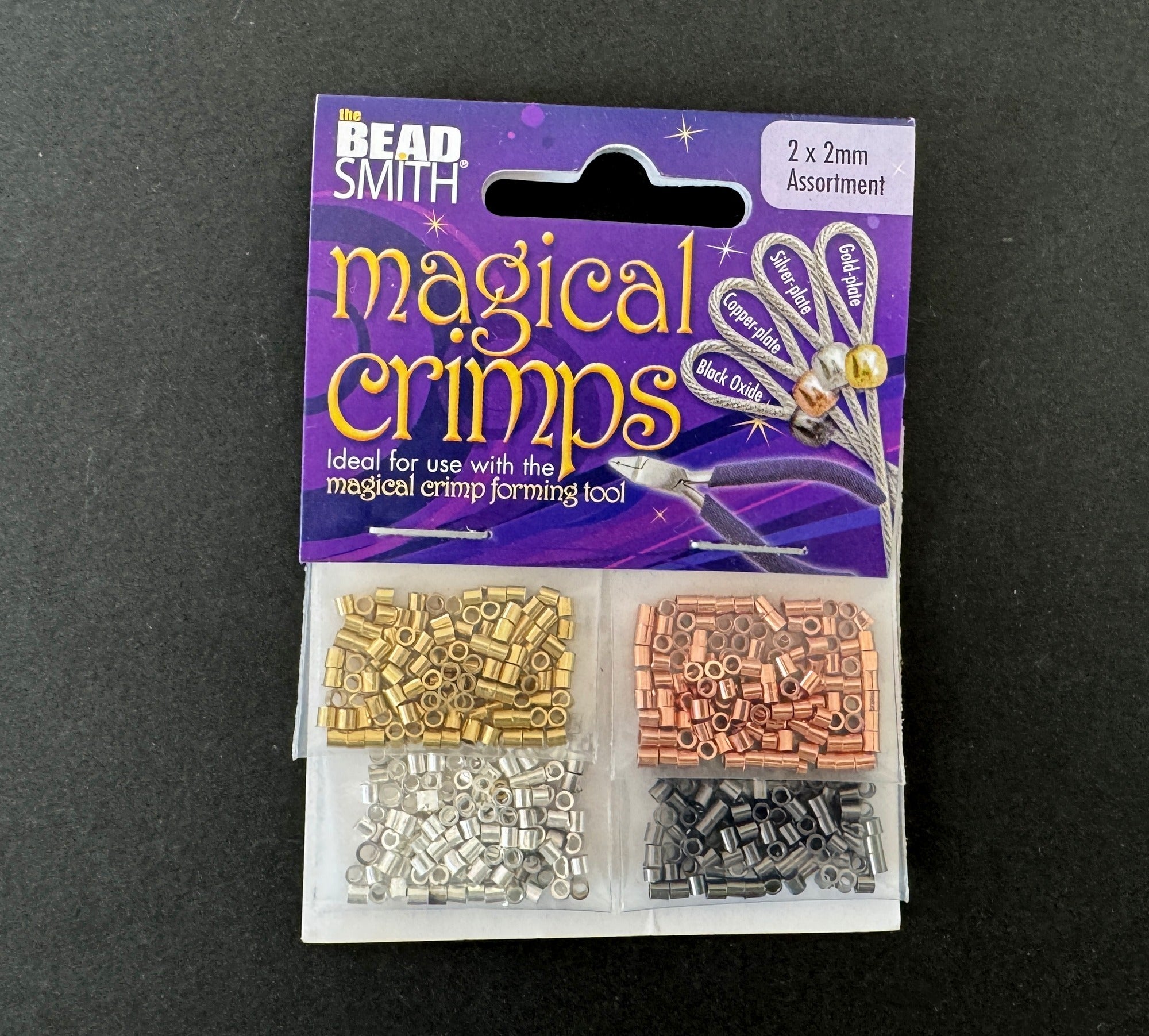 Beadsmith Magical Crimps, 2x2mm tube crimp, 4 colors, 500 pcs - Oz Beads 