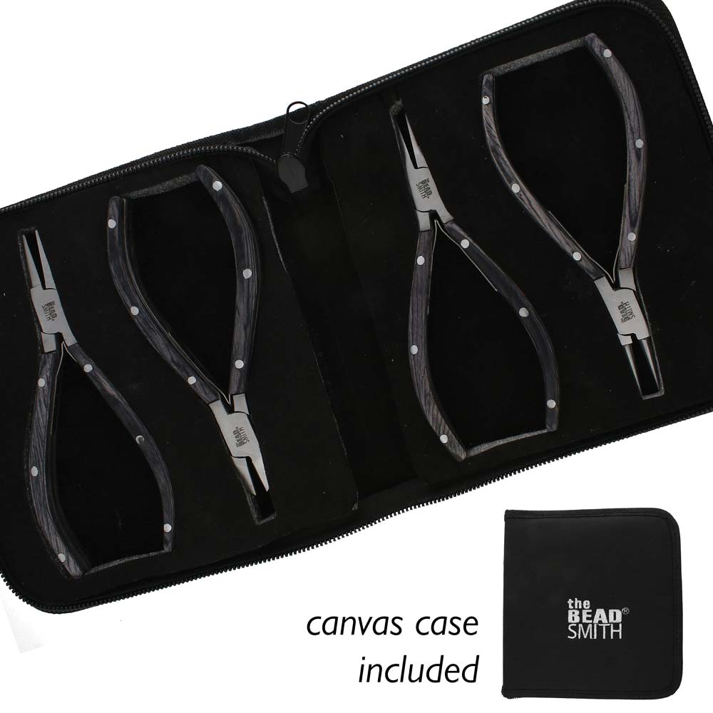 Beadsmith Natural Elements Wooden Handle 4-piece Plier Set - BLACK - Oz Beads