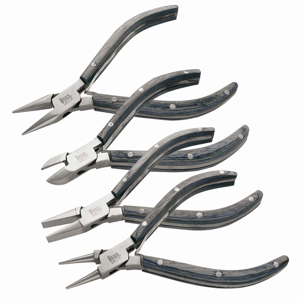 Beadsmith Natural Elements Wooden Handle 4-piece Plier Set - BLACK - Oz Beads