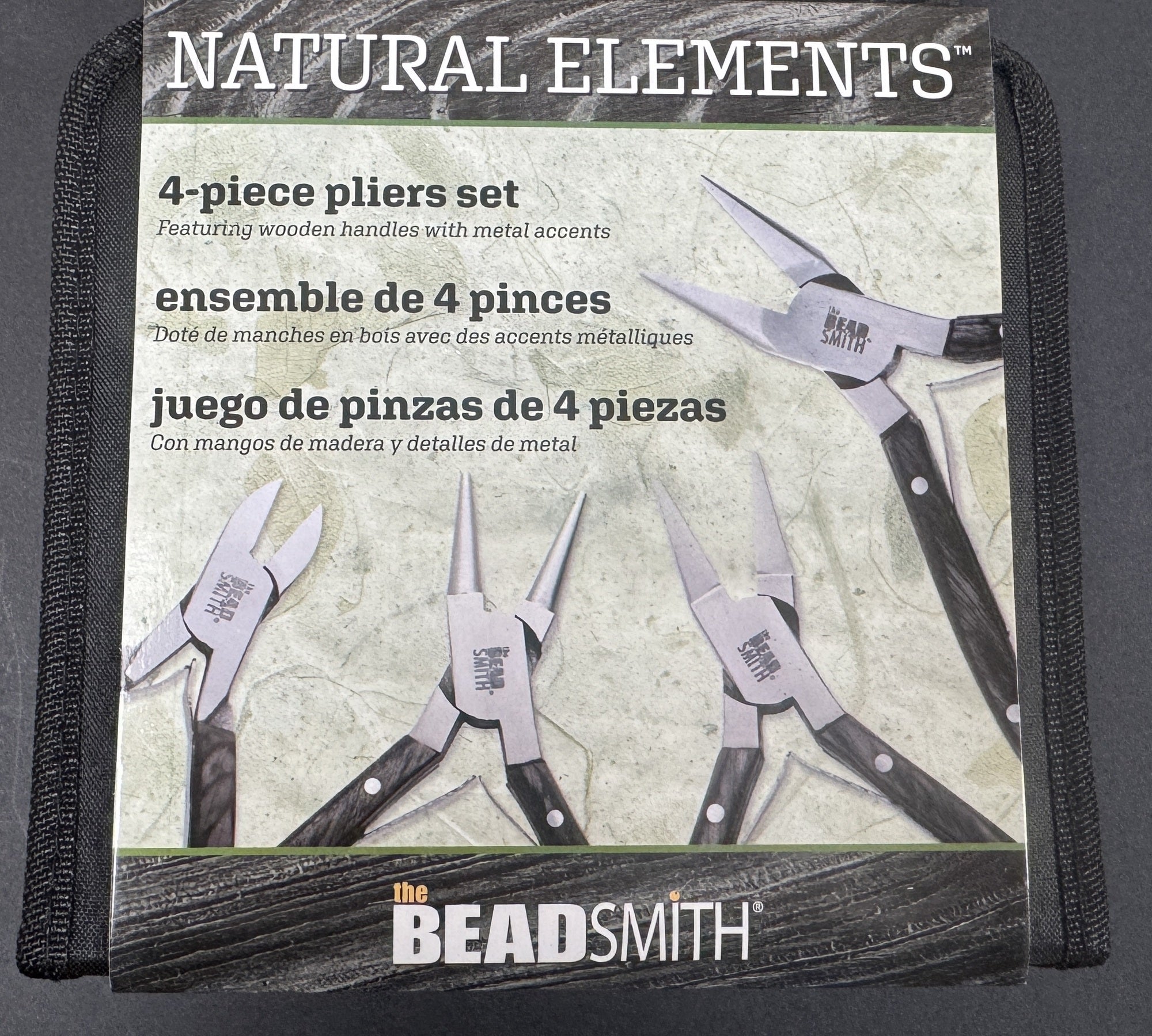 Beadsmith Natural Elements Wooden Handle 4-piece Plier Set - BLACK - Oz Beads