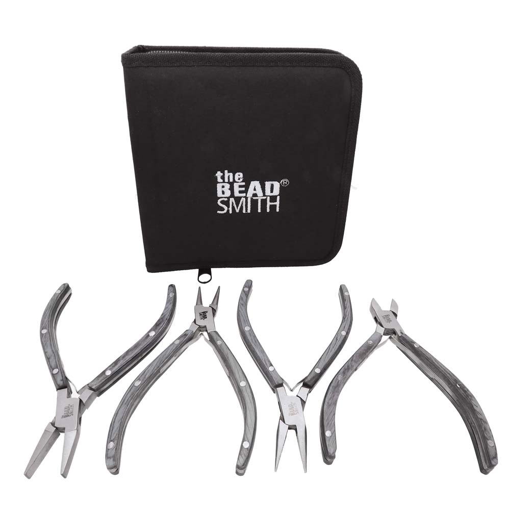 Beadsmith Natural Elements Wooden Handle 4-piece Plier Set - BLACK - Oz Beads