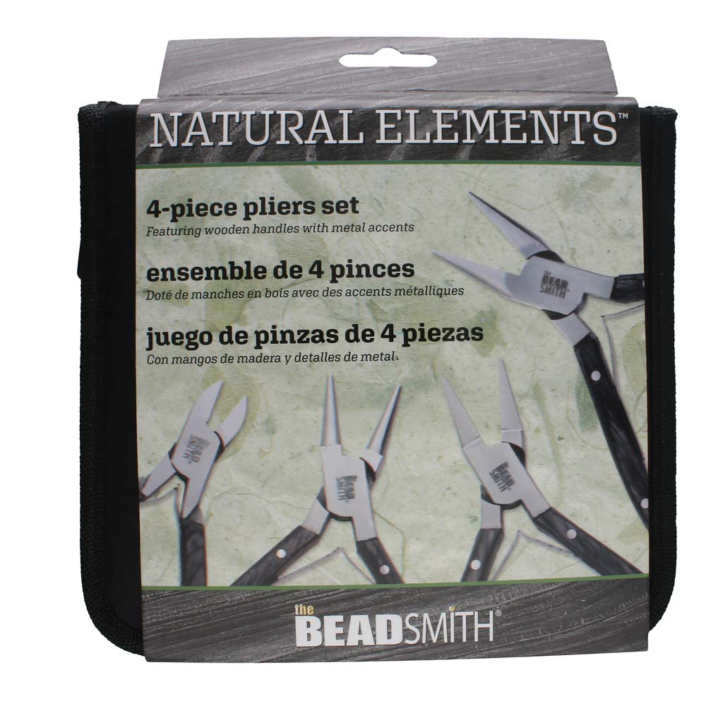 Beadsmith Natural Elements Wooden Handle 4-piece Plier Set - BLACK - Oz Beads