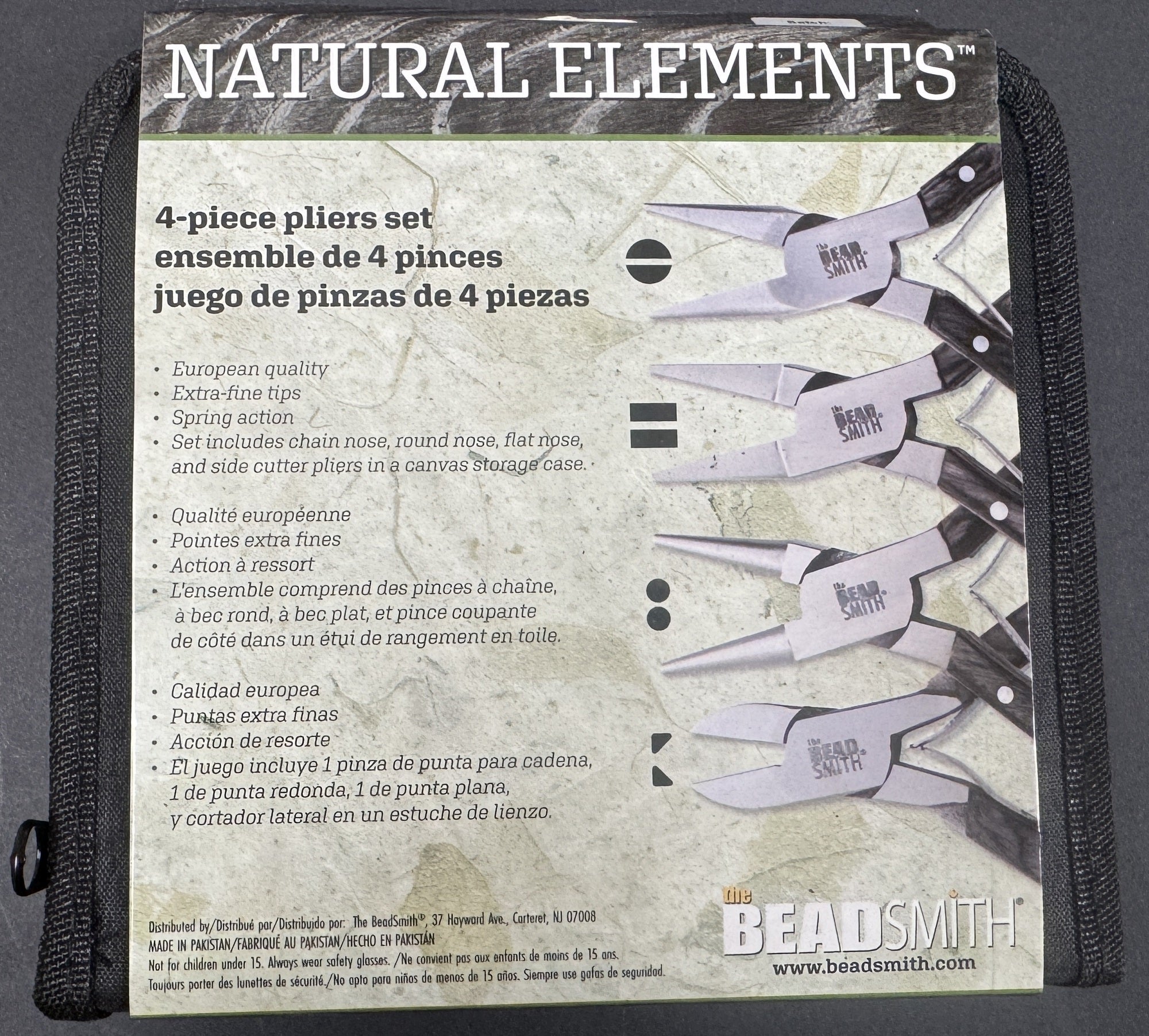 Beadsmith Natural Elements Wooden Handle 4-piece Plier Set - BLACK - Oz Beads