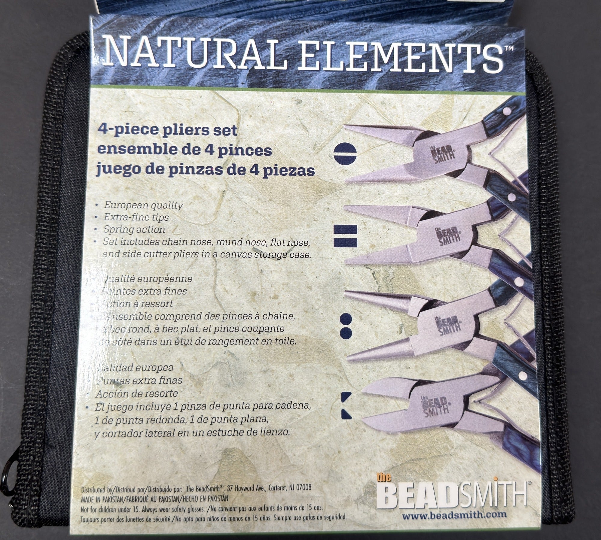 Beadsmith Natural Elements Wooden Handle 4-piece Plier Set - BLUE - Oz Beads