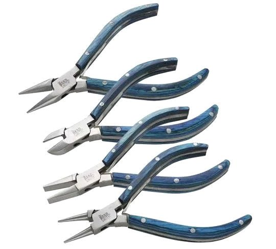 Beadsmith Natural Elements Wooden Handle 4-piece Plier Set - BLUE - Oz Beads